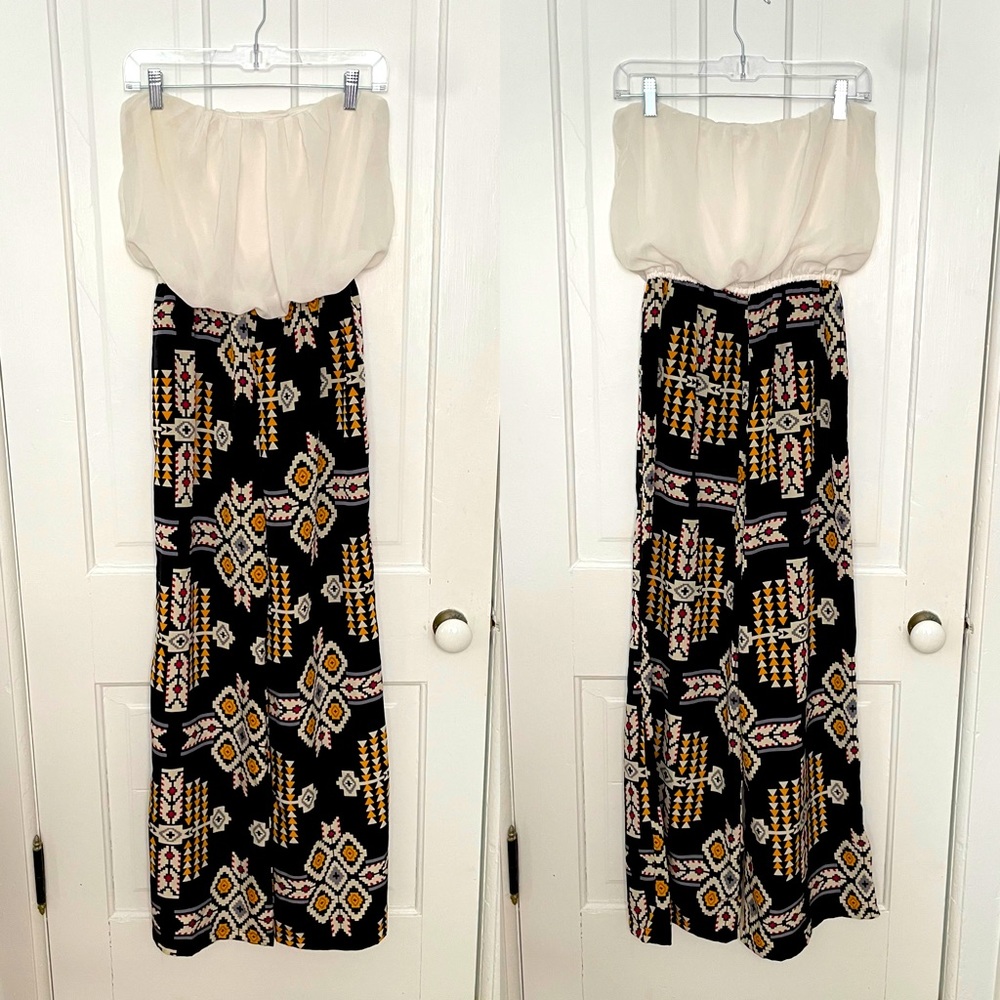 Wide Leg Jumpsuit Southwest Print Strapless sz S